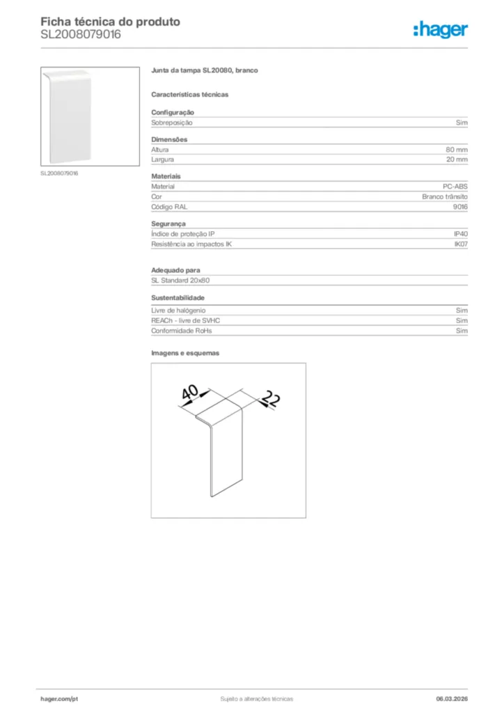 Imagem Hager Ficha técnica do produto SL2008079016 | Hager Portugal
