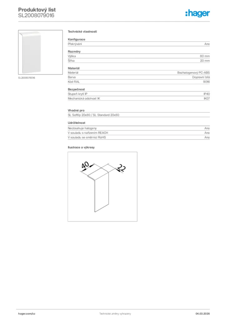 Obrázek Hager Product data sheet SL2008079016 | Hager