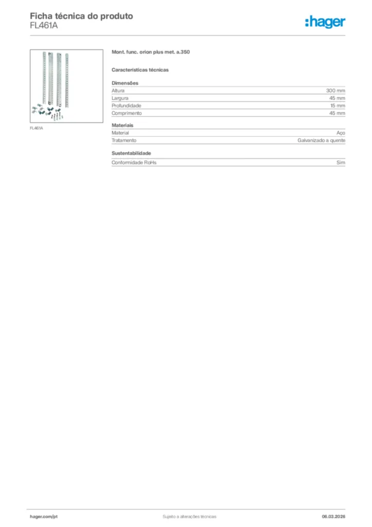 Imagem Hager Ficha técnica do produto FL461A | Hager Portugal