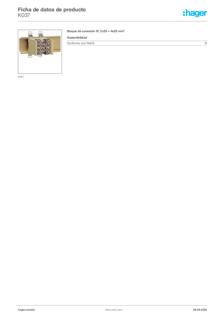 Imagen Hager Ficha de datos de producto K037 | Hager España