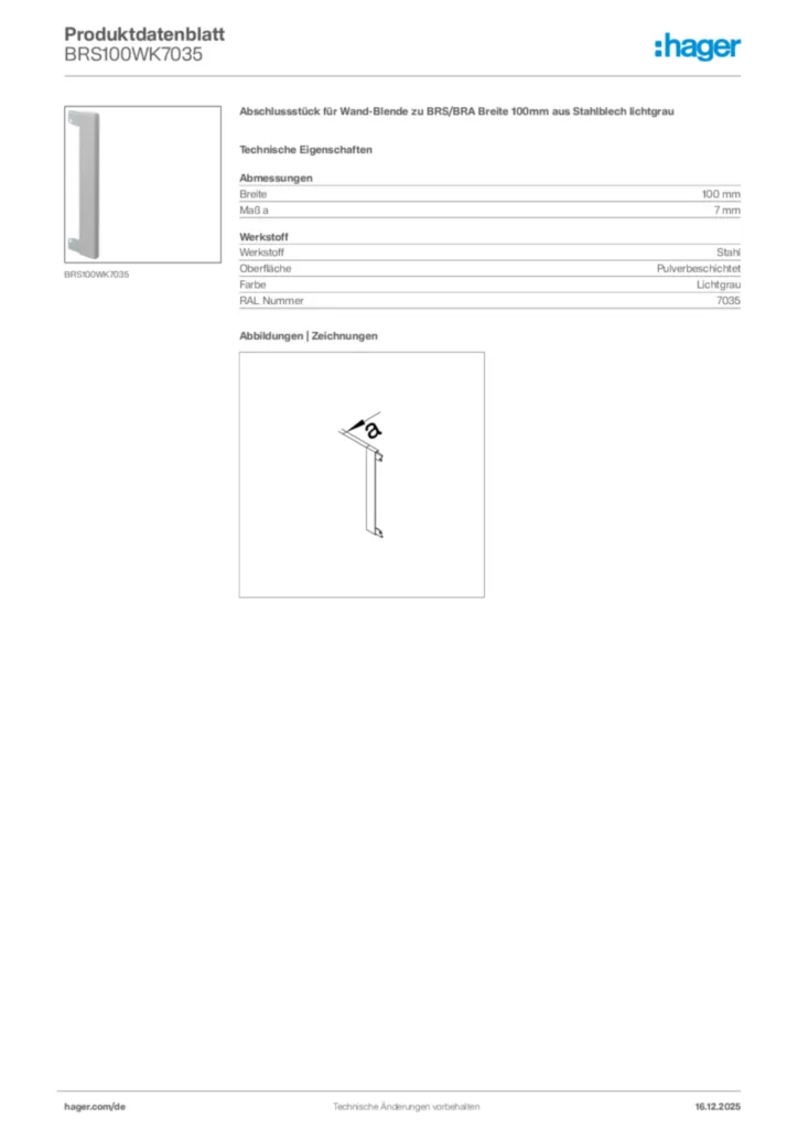 Bild Hager Produktdatenblatt BRS100WK7035 | Hager Deutschland