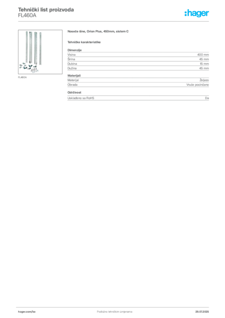 Slika Hager Product data sheet FL460A  | Hager