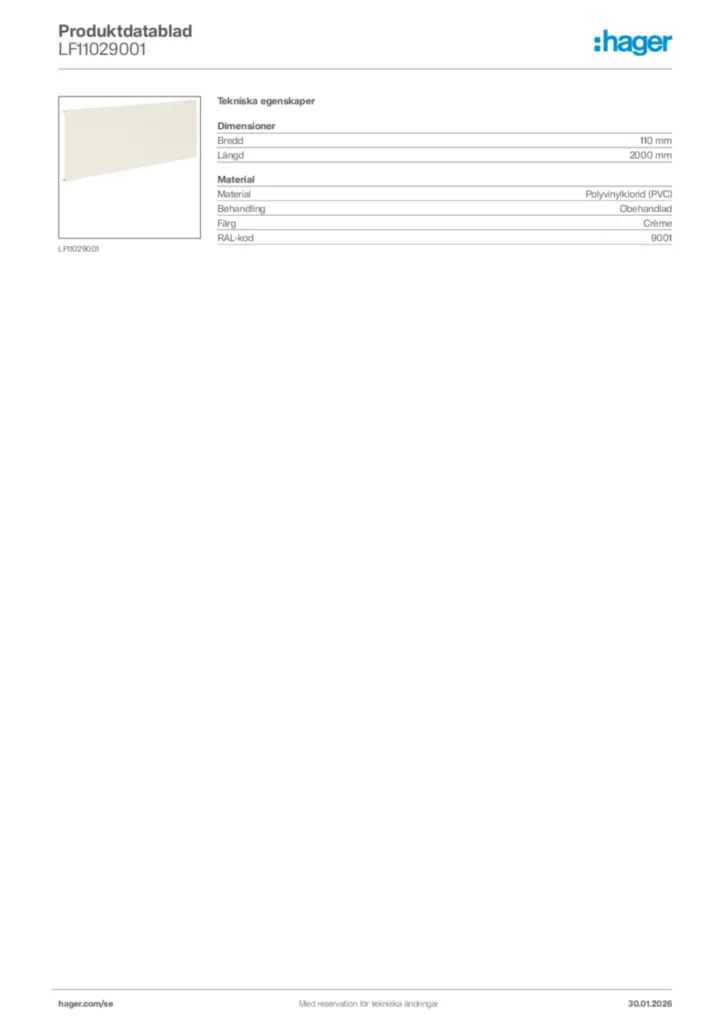 Bild Hager Produktdatablad LF11029001 | Hager Sverige