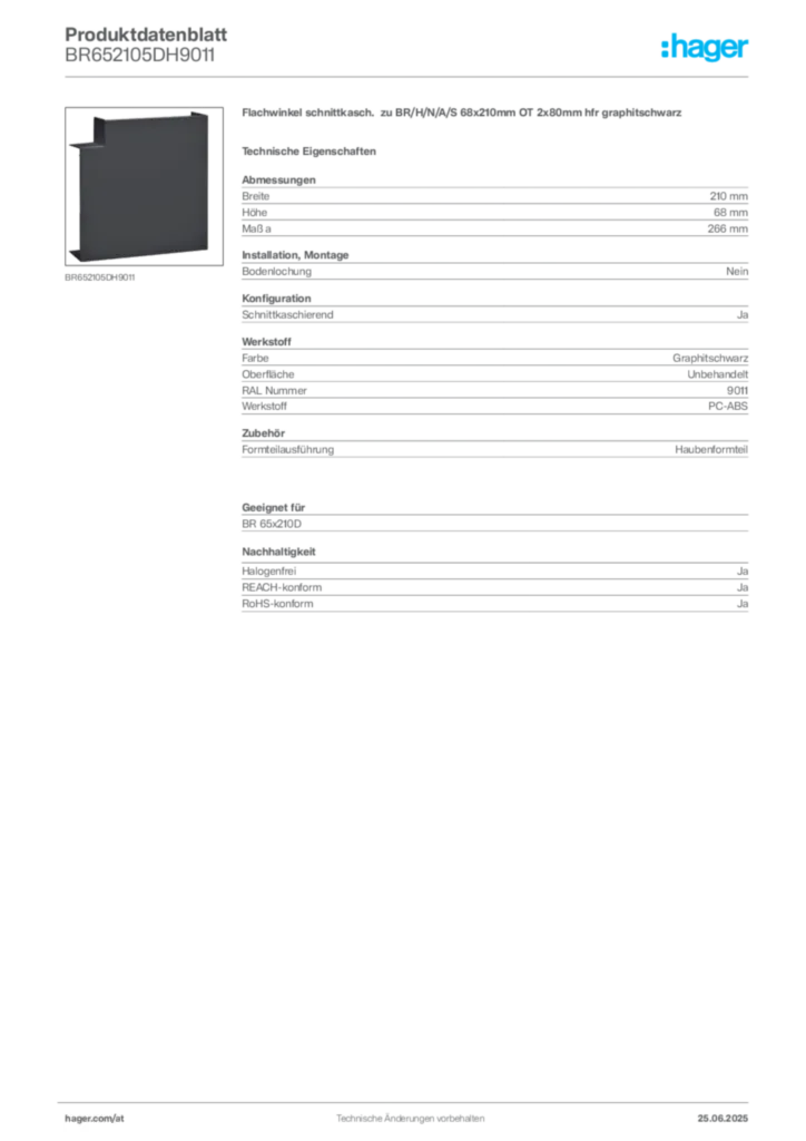 Bild Hager Produktdatenblatt BR652105DH9011 | Hager Deutschland