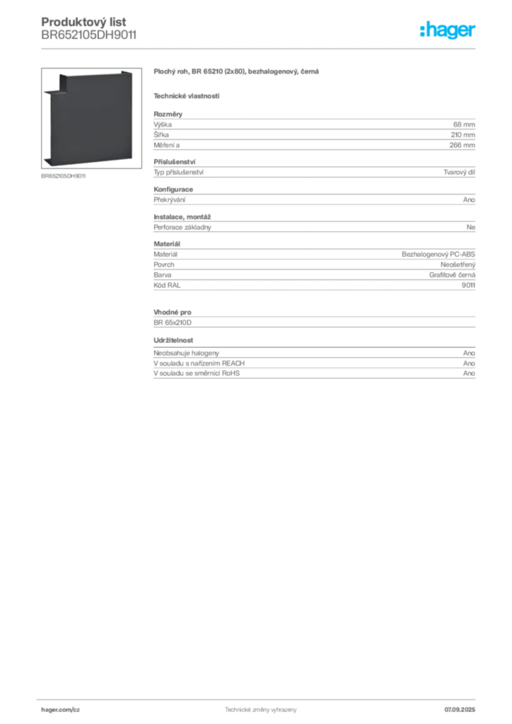 Obrázek Hager Produktový list BR652105DH9011 | Hager