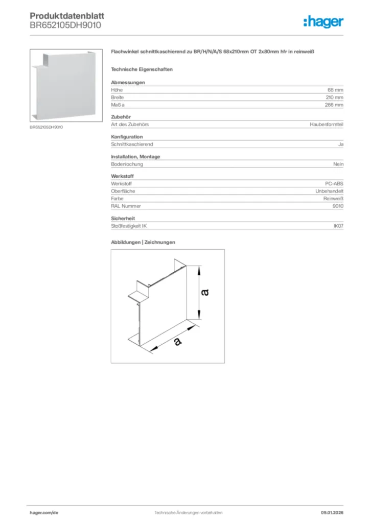 Bild Hager Produktdatenblatt BR652105DH9010 | Hager Deutschland