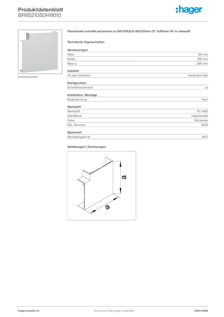 Bild Hager Produktdatenblatt BR652105DH9010 | Hager Schweiz