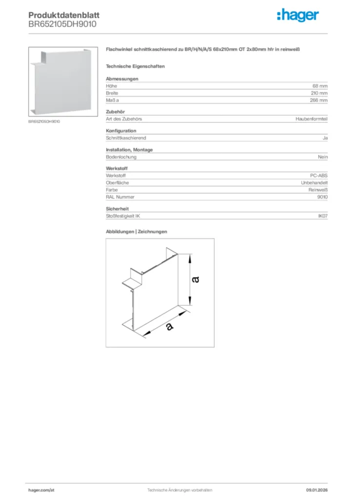 Bild Hager Produktdatenblatt BR652105DH9010 | Hager Deutschland
