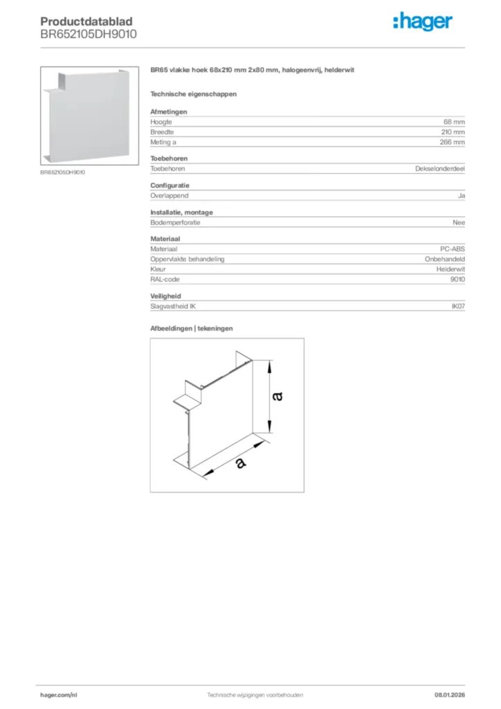 Afbeelding Hager Productdatablad BR652105DH9010 | Hager Nederland