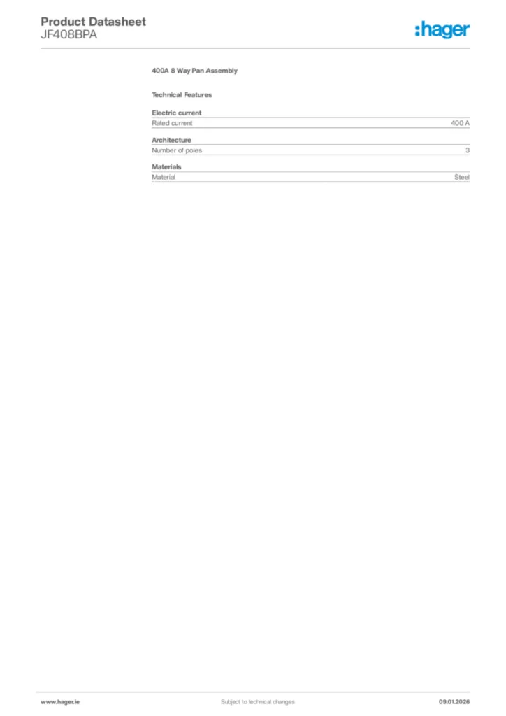 Image Hager Product data sheet JF408BPA  | Hager