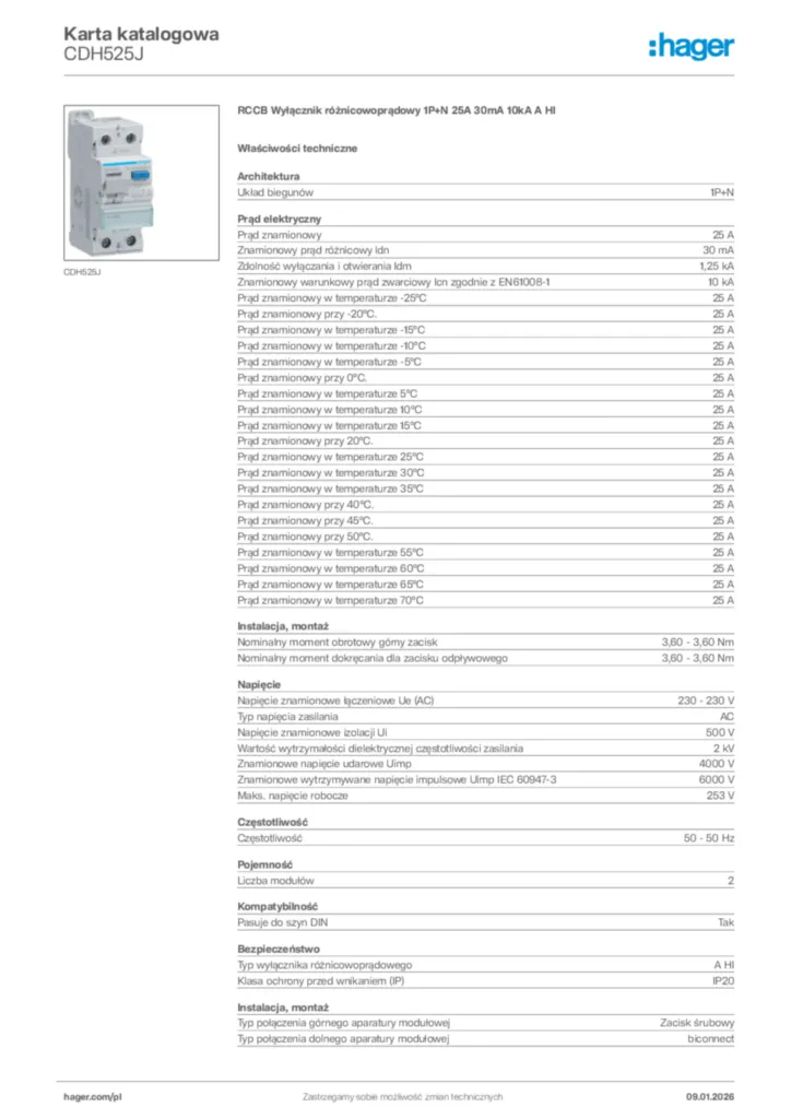 Zdjęcie Hager Karta katalogowa CDH525J | Hager Polska