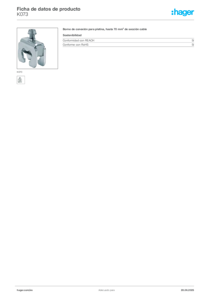 Imagen Hager Ficha de datos de producto K073 | Hager España