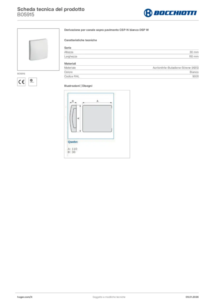 Immagine Bocchiotti Scheda tecnica del prodotto B05915 | Hager Italia