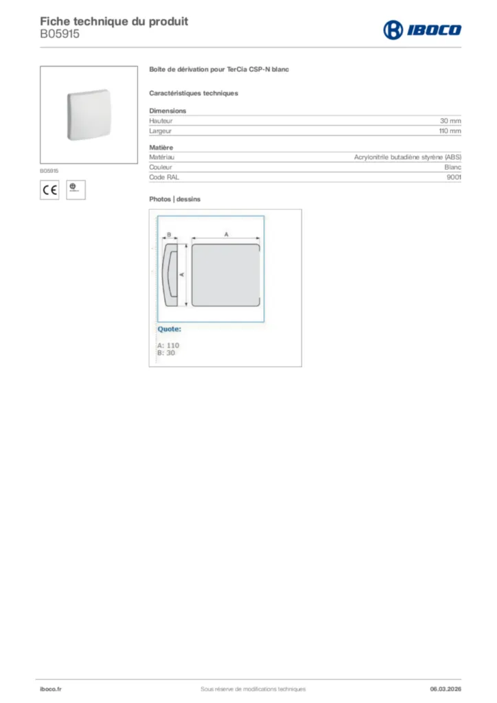 Image Iboco Fiche technique du produit B05915 | Hager France