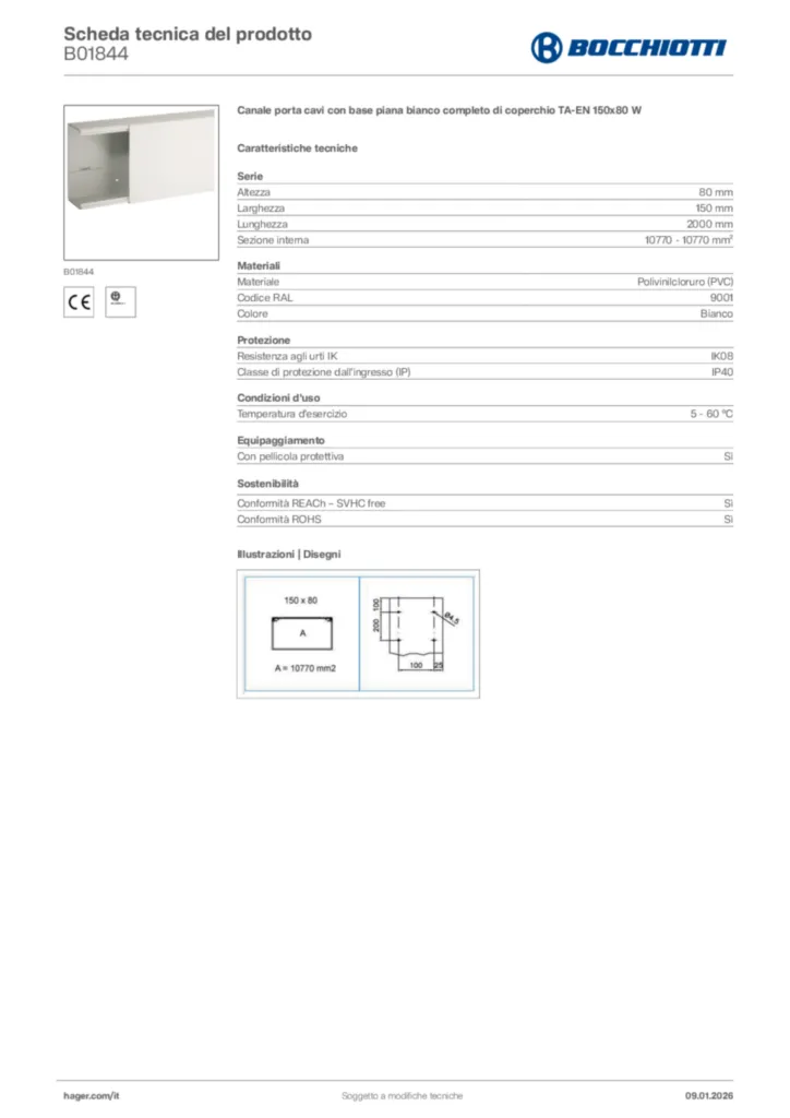 Immagine Bocchiotti Scheda tecnica del prodotto B01844 | Hager Italia