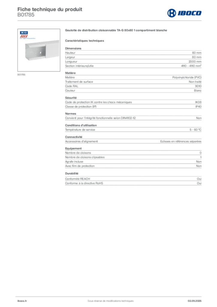 Image Iboco Fiche technique du produit B01785 | Hager France
