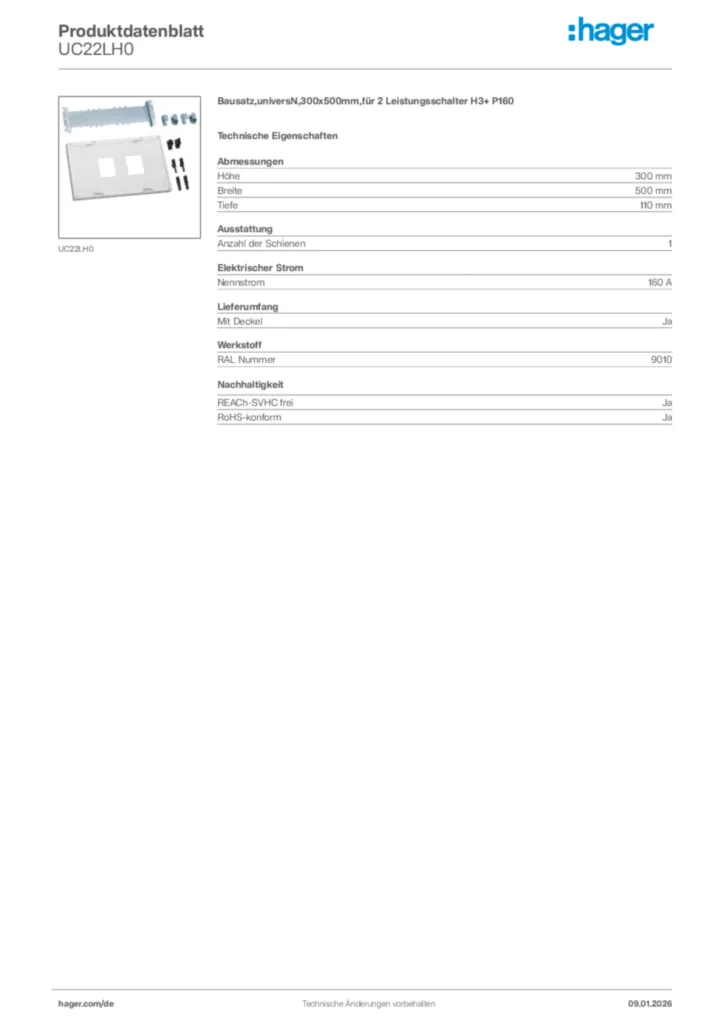 Bild Hager Produktdatenblatt UC22LH0 | Hager Deutschland