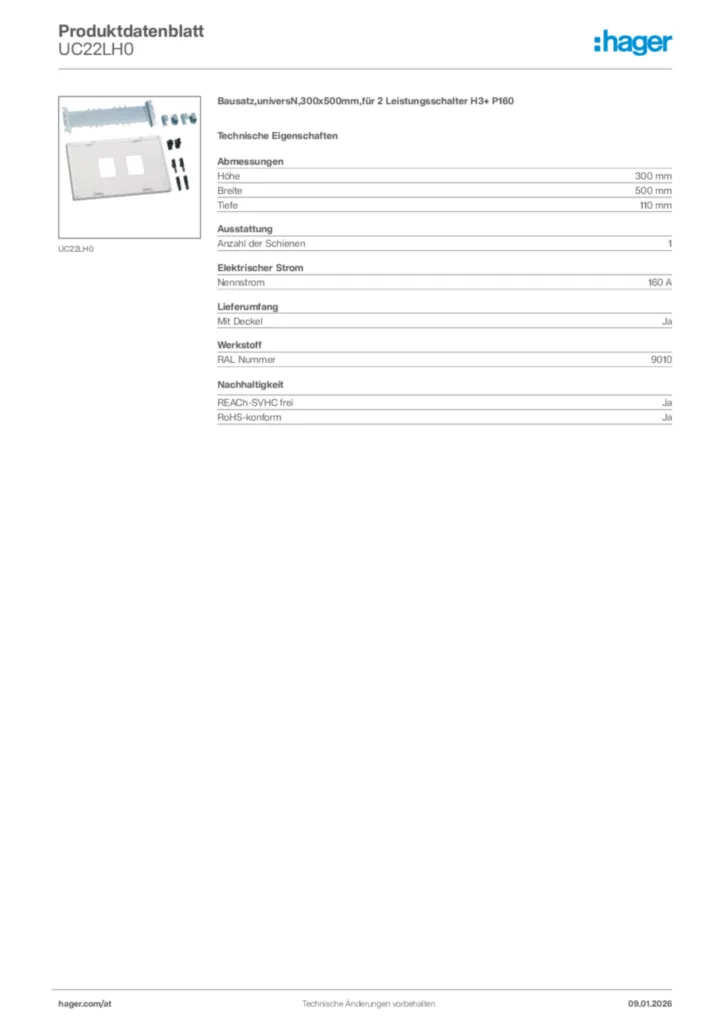 Bild Hager Produktdatenblatt UC22LH0 | Hager Deutschland