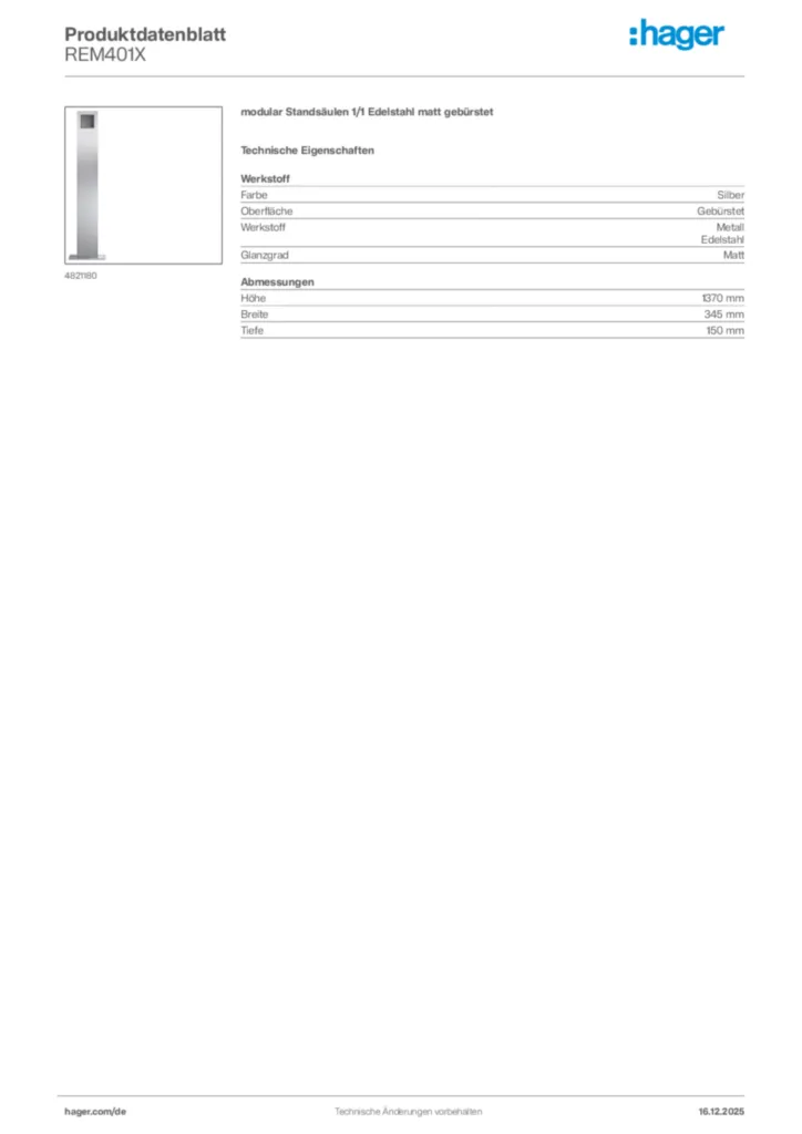 Bild Hager Produktdatenblatt REM401X | Hager Deutschland