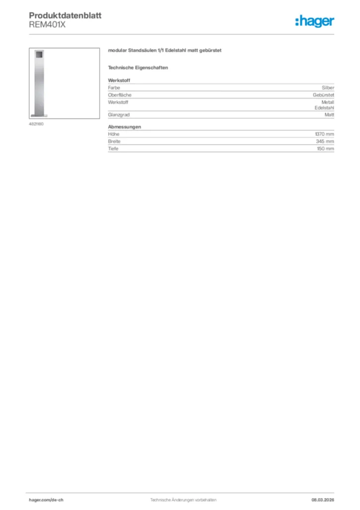 Bild Hager Produktdatenblatt REM401X | Hager Schweiz