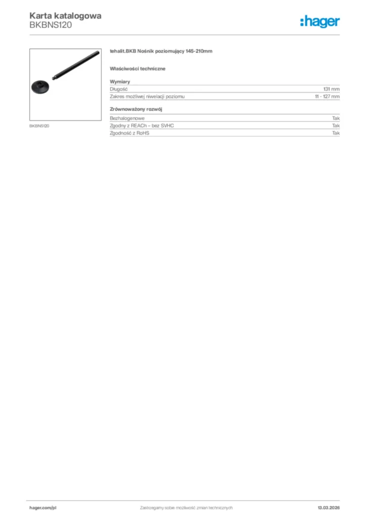 Zdjęcie Hager Karta katalogowa BKBNS120 | Hager Polska
