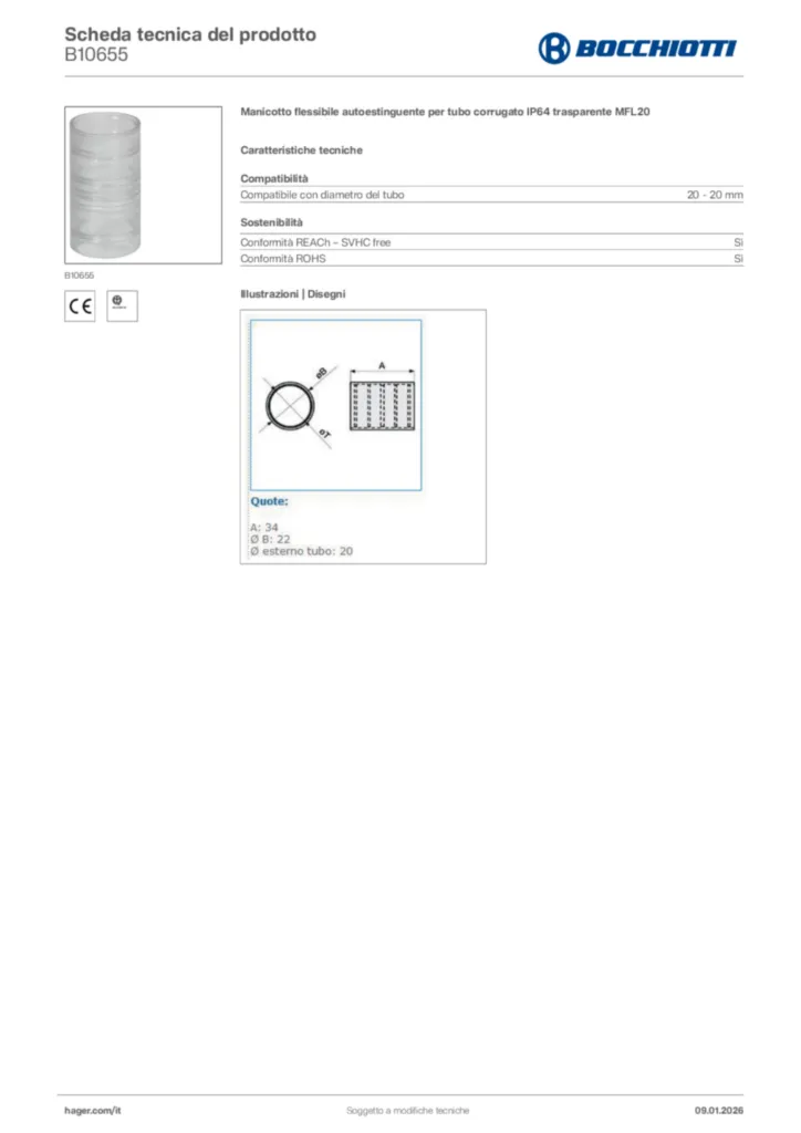 Immagine Bocchiotti Scheda tecnica del prodotto B10655 | Hager Italia