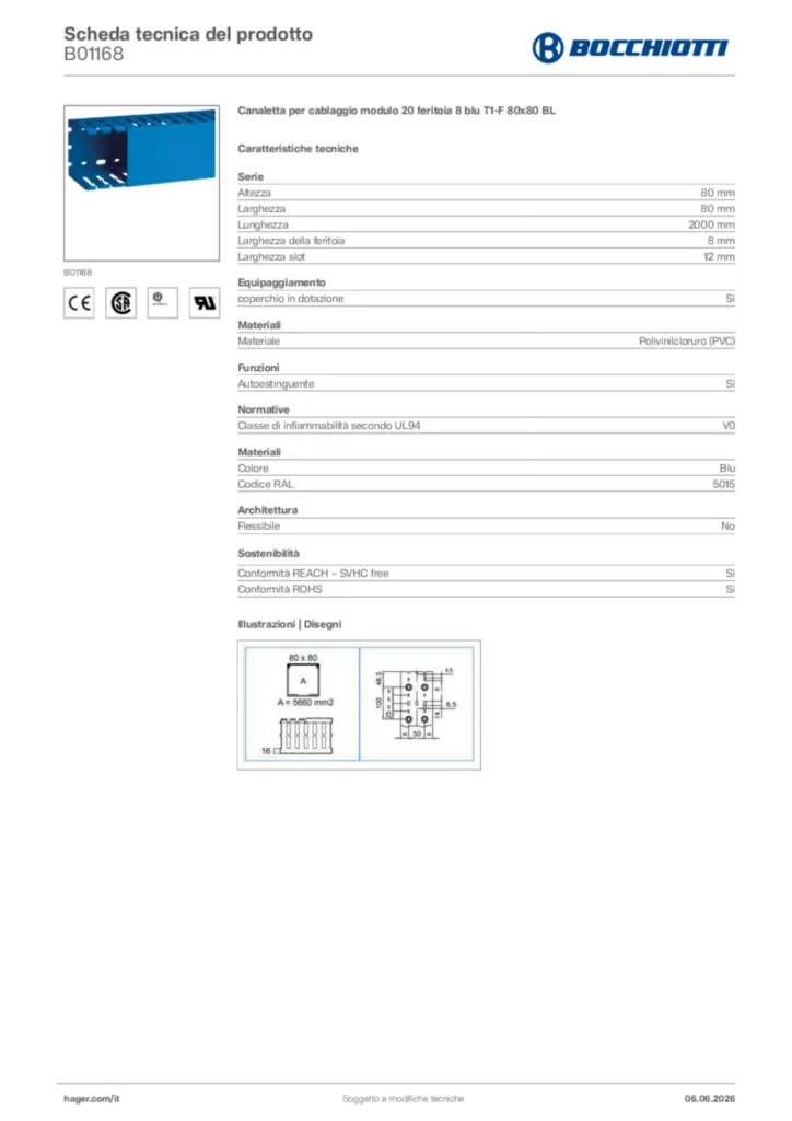 Immagine Bocchiotti Scheda tecnica del prodotto B01168 | Hager Italia