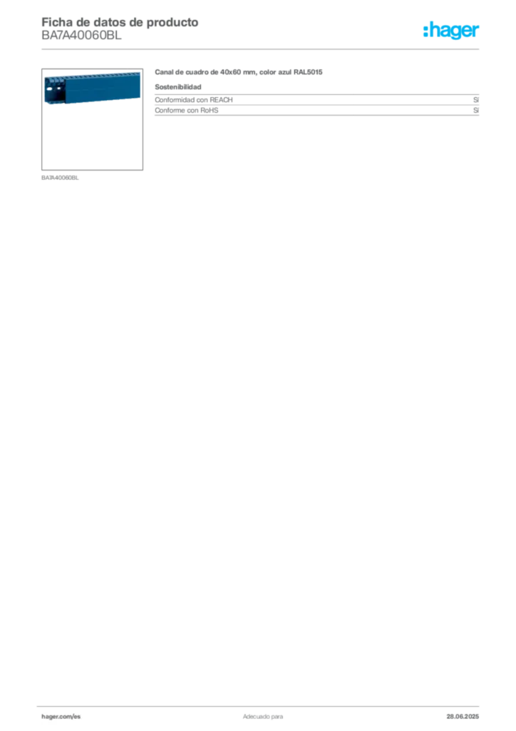 Imagen Hager Ficha de datos de producto BA7A40060BL | Hager España