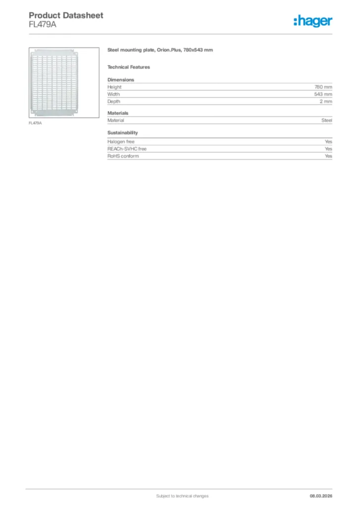 Image Hager Product data sheet FL479A  | Hager Africa