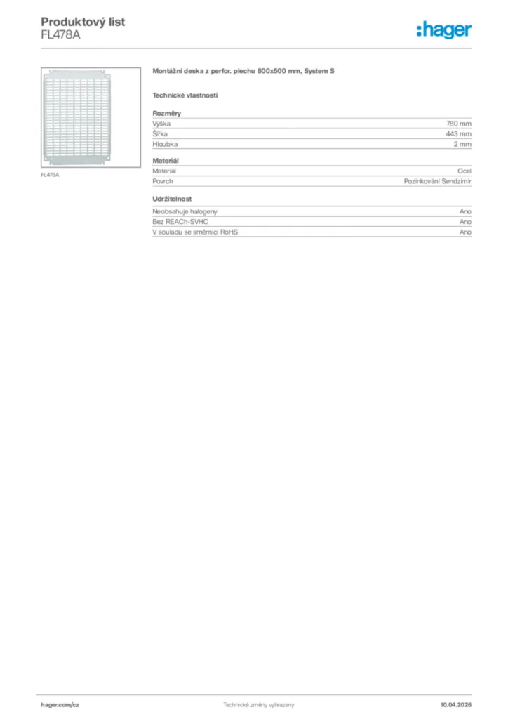 Obrázek Hager Product data sheet FL478A | Hager