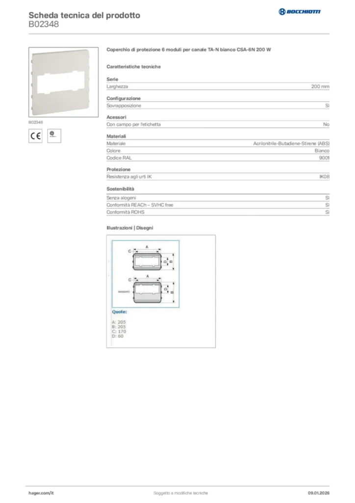 Immagine Bocchiotti Scheda tecnica del prodotto B02348 | Hager Italia