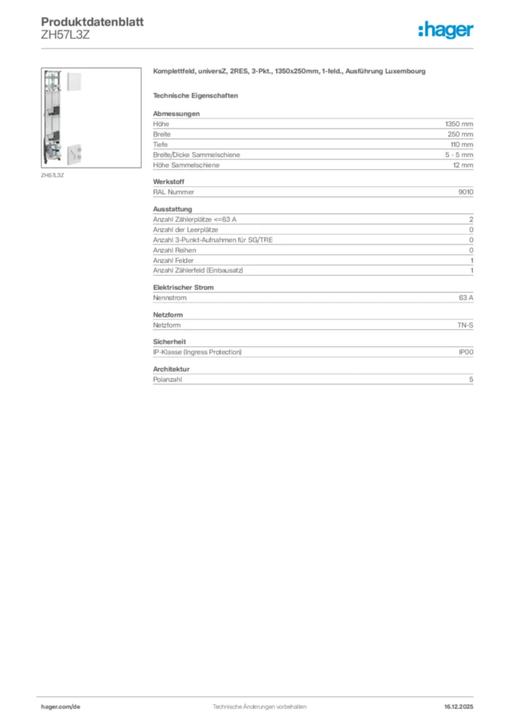 Bild Hager Produktdatenblatt ZH57L3Z | Hager Deutschland