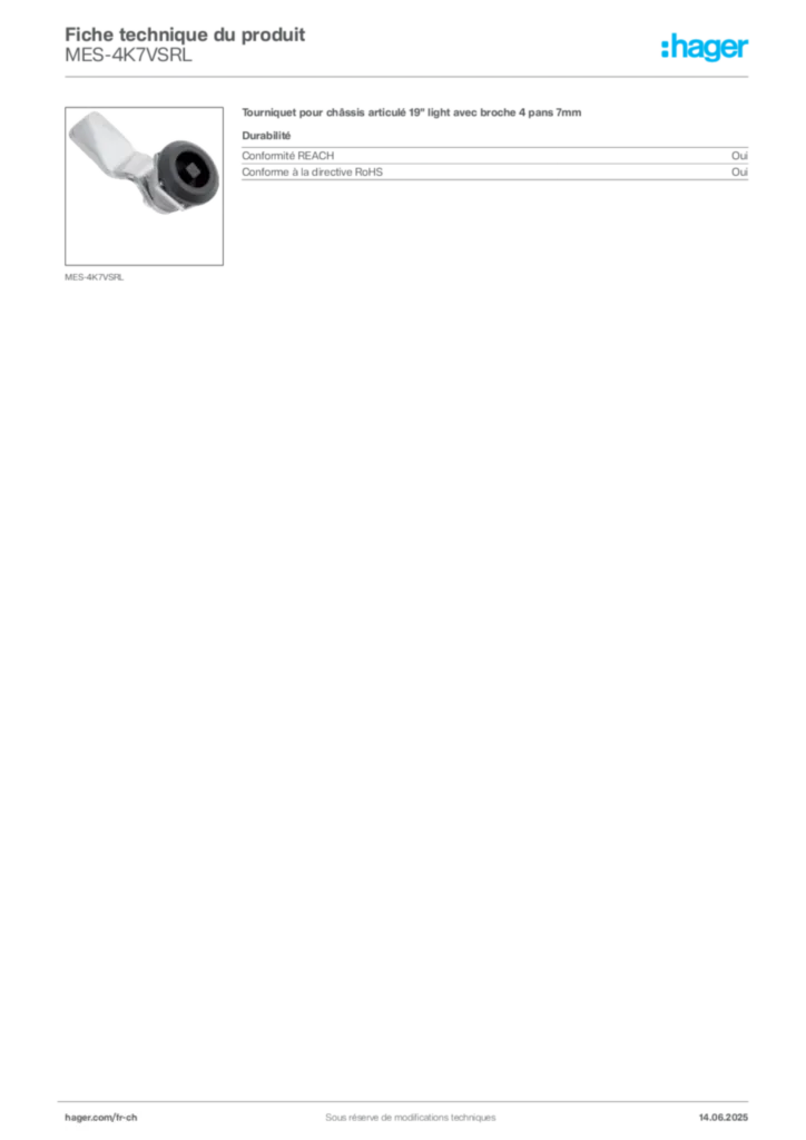 Image Hager Fiche technique du produit MES-4K7VSRL | Hager Suisse
