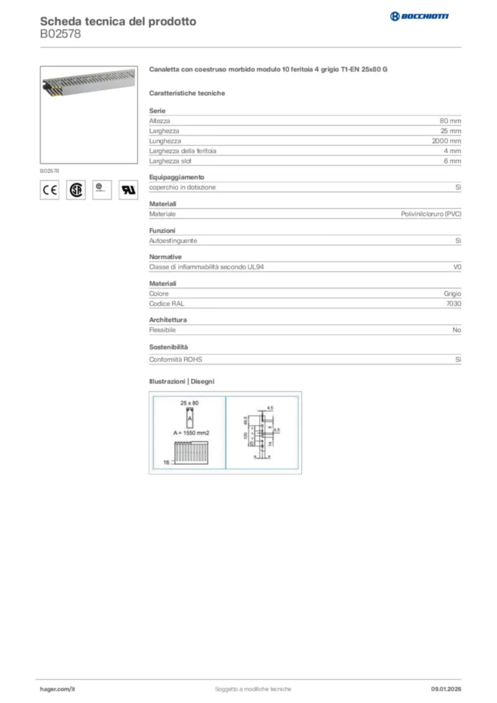 Immagine Bocchiotti Scheda tecnica del prodotto B02578 | Hager Italia