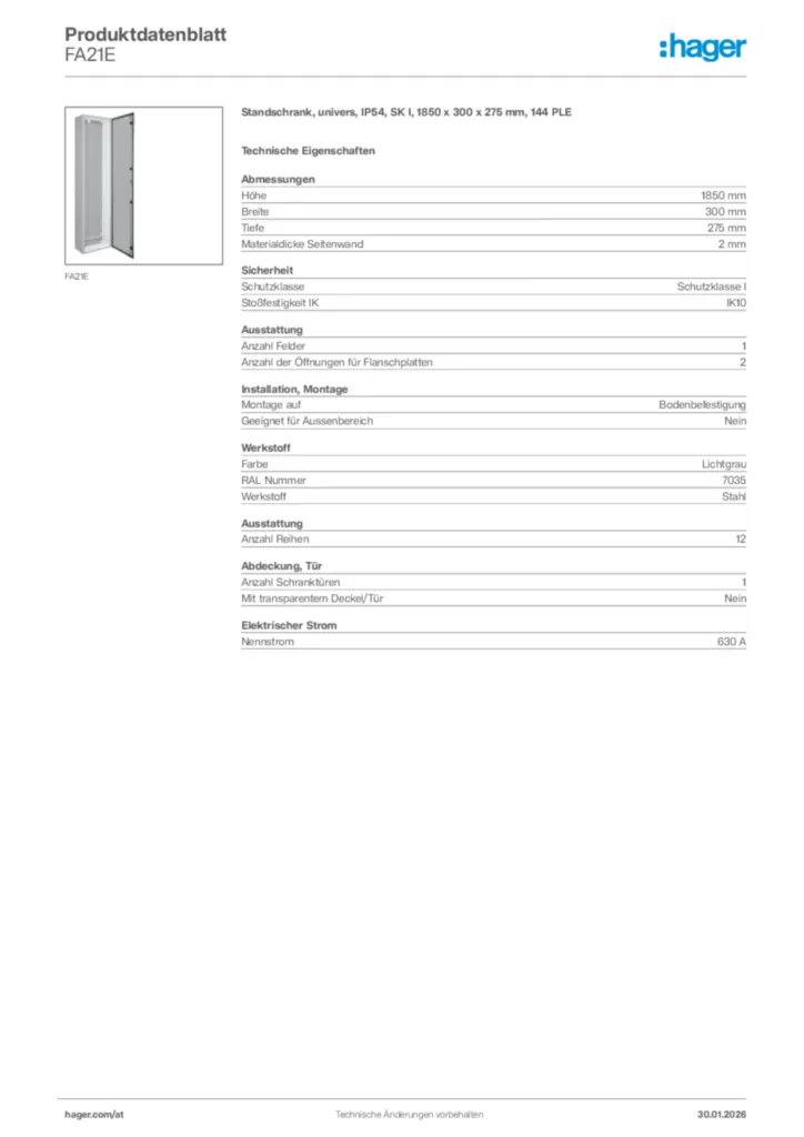 Bild Hager Produktdatenblatt FA21E | Hager Deutschland
