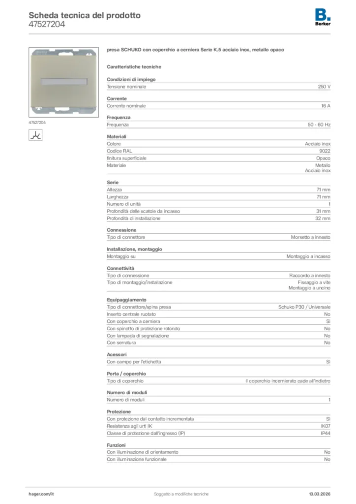 Immagine Berker Scheda tecnica del prodotto 47527204 | Hager Italia