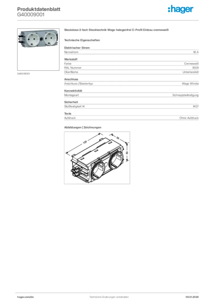 Bild Hager Produktdatenblatt G40009001 | Hager Deutschland