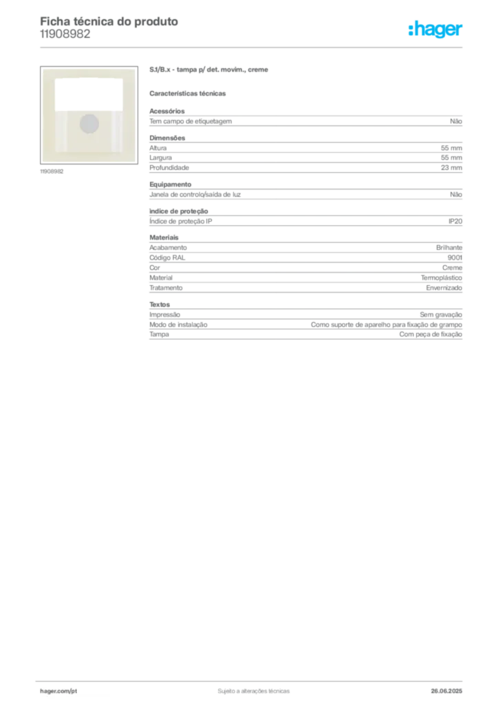 Imagem Hager Ficha técnica do produto 11908982 | Hager Portugal