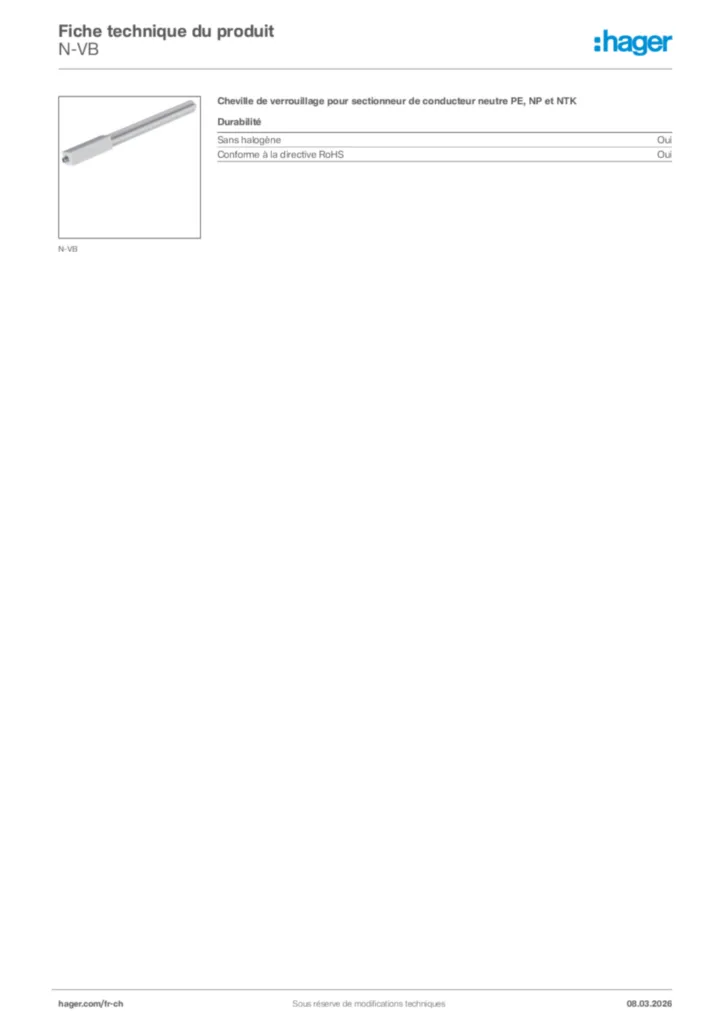 Image Hager Fiche technique du produit N-VB | Hager Suisse