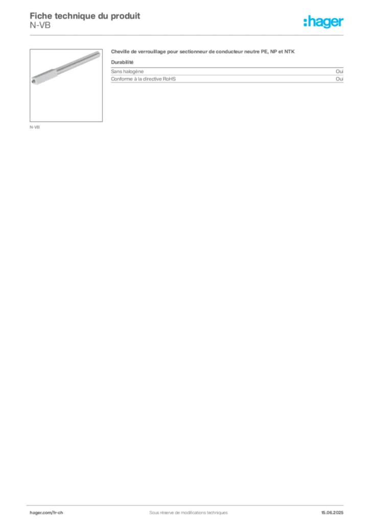 Image Hager Fiche technique du produit N-VB | Hager Suisse