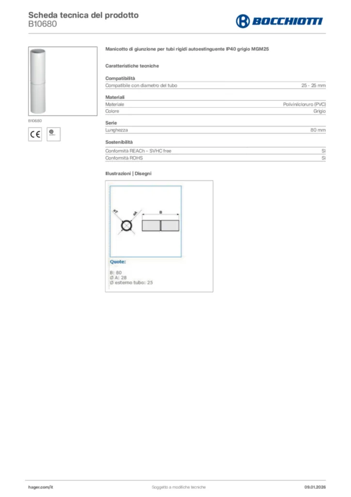 Immagine Bocchiotti Scheda tecnica del prodotto B10680 | Hager Italia