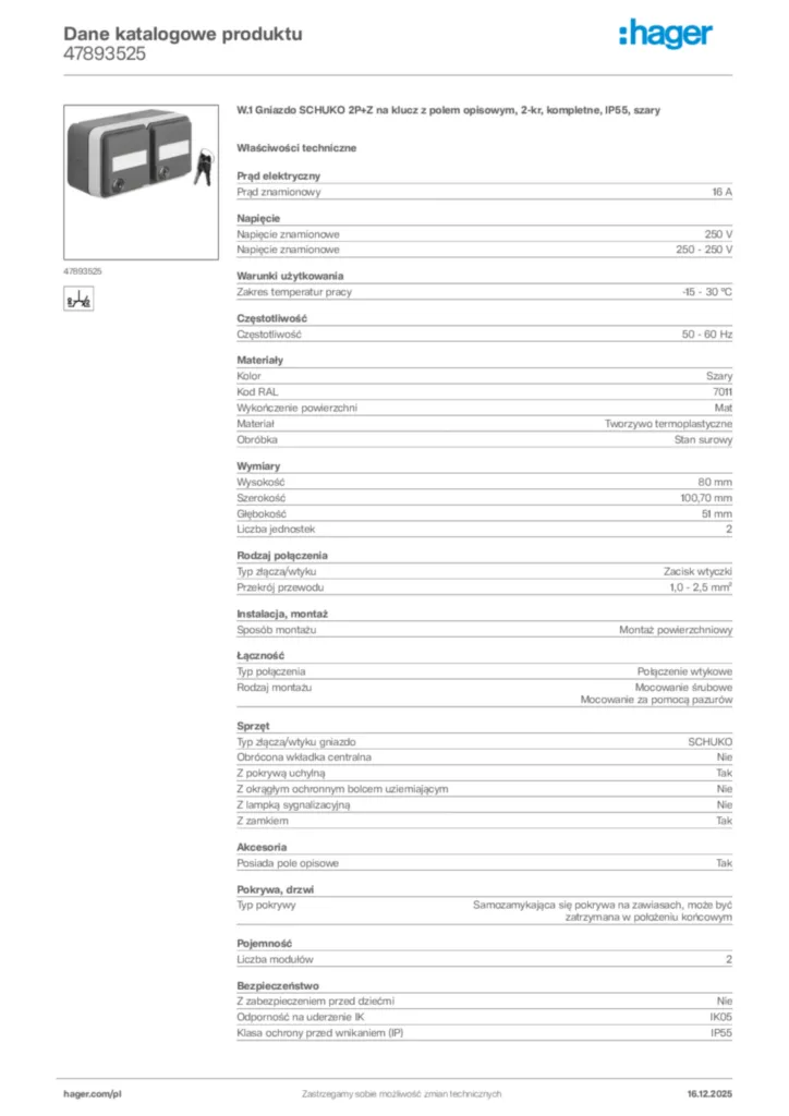 Zdjęcie Hager Karta katalogowa 47893525 | Hager Polska