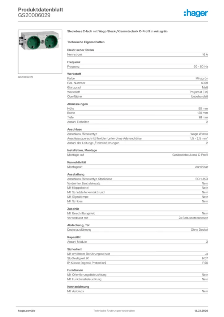 Bild Hager Produktdatenblatt GS20006029 | Hager Deutschland