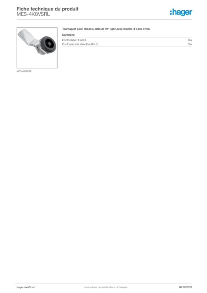 Image Hager Fiche technique du produit MES-4K8VSRL | Hager Suisse