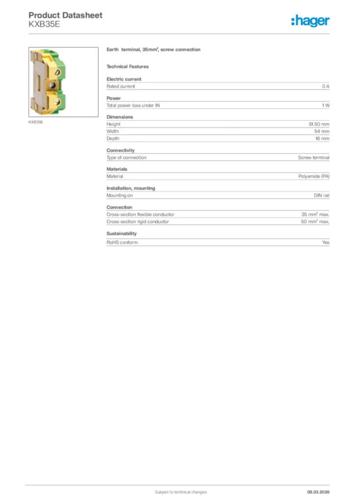 Image Hager Product data sheet KXB35E  | Hager Africa