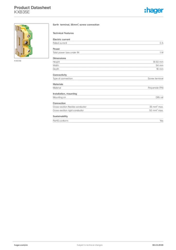 Image Hager Product data sheet KXB35E  | Hager