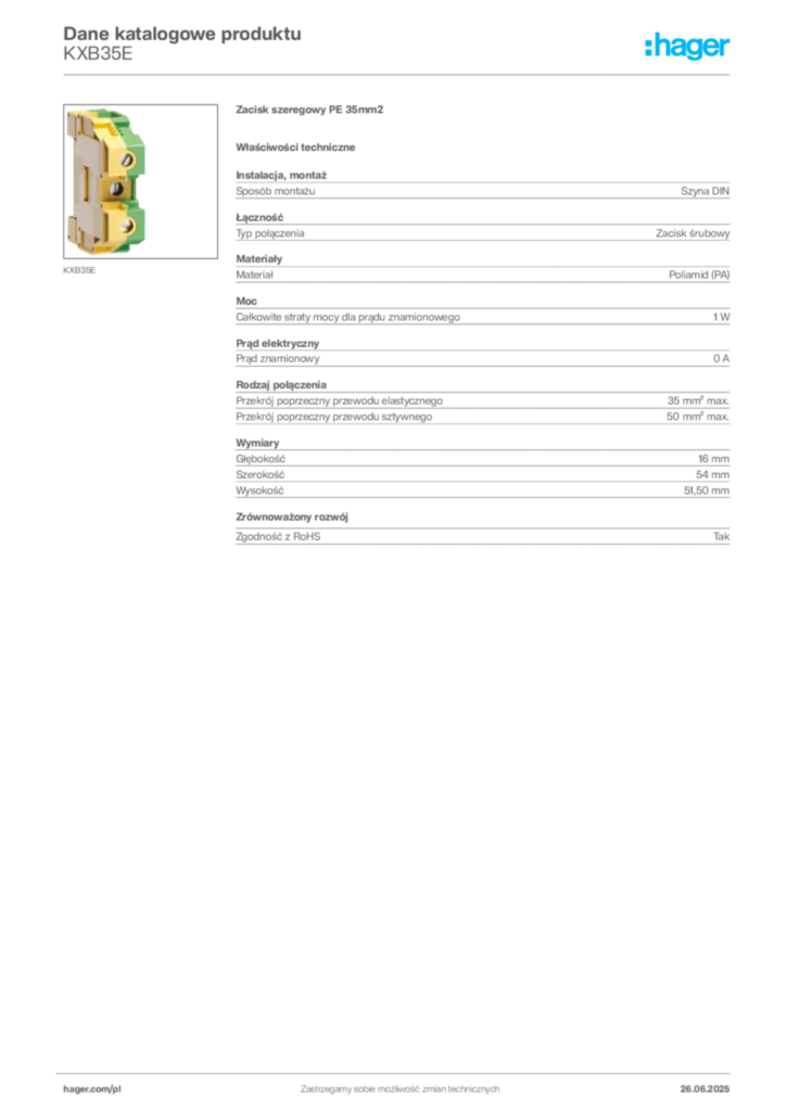 Zdjęcie Hager Karta katalogowa KXB35E | Hager Polska