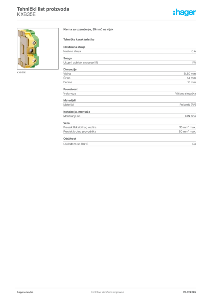 Slika Hager Product data sheet KXB35E  | Hager