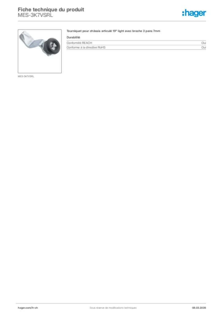 Image Hager Fiche technique du produit MES-3K7VSRL | Hager Suisse