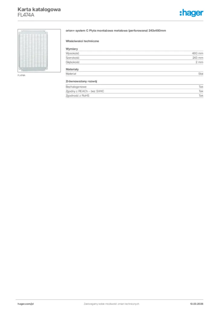Zdjęcie Hager Karta katalogowa FL474A | Hager Polska
